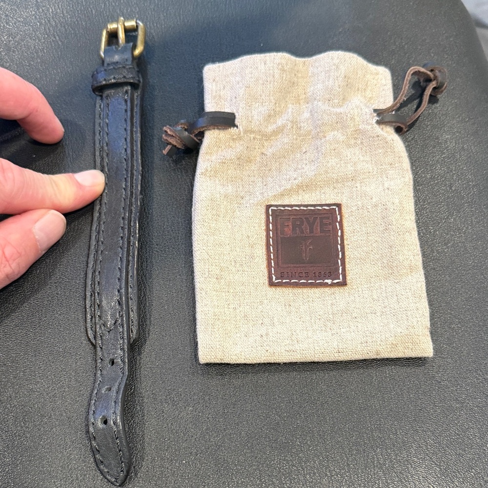 Frye Black Leather bracelet with Tan Pouch